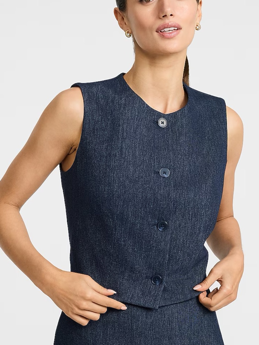 Express Heather Blue Crew Neck Blazer Vest
